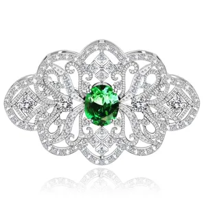 Broche Style Vintage Français Cour Royale Fleur Ajourée Cuivre Zirconia pour Femmes Mariage Banquet Fête Bijoux