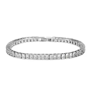 Single Row Square Zirconia Tennis Bracelet For Women Sparkling Elegant Brass Hand Chain Jewelry Wedding Party Accessory