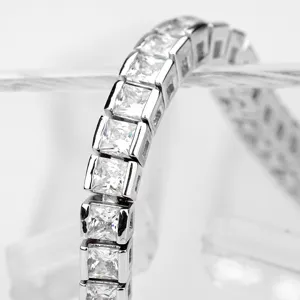 Sparkling single row princess-cut zircon bracelet in silver finish for women