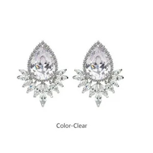 Elegantes pendientes de botón con circonitas en forma de lágrima y cristales transparentes