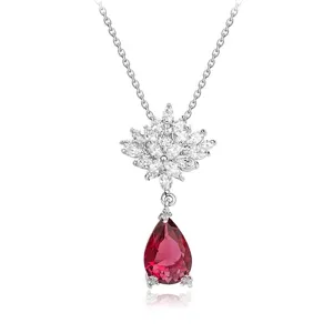 Bloemen Waterdruppel Hanger Halsketting Voor Vrouwen Messing Ingelegde Zirconia Elegante Banket Feest Sieraden Verzilverd