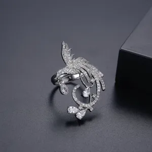 Anillo de fénix de fuego estilo palacio vintage con incrustaciones de circonita brillante