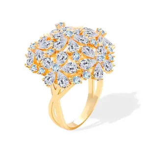 Overdreven Bloem Zirconia Ring Echt Verguld Koper Statement Ring Voor Vrouwen Paleis Stijl Bloemen Party Sieraden Ring