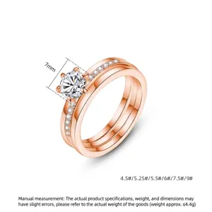 Elegante minimalistische roségouden dubbellaagse ring met AAA-zirkonia-solitairsteen