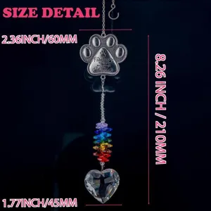 Crystal suncatcher paw heart pendant metal hanging decoration for home window decor