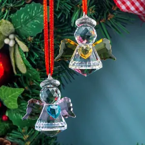 Faceted Artificial Crystal Angel Heart Suncatcher Hanging Ornament For Christmas Tree Window Home Decor Gift Pendant