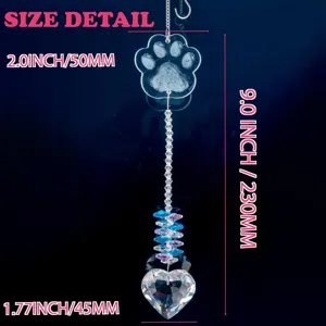Metal dog cat paw suncatcher crystal hanging pendant DIY heart prism home decor gift