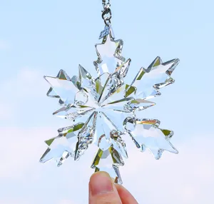 Close-up detail of a sparkling multifaceted crystal snowflake car hanging ornament with 2023 tag
