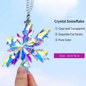 Exquisite iridescent crystal snowflake car hanging ornament for rearview mirror interior decor