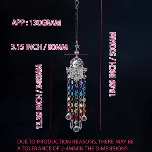 Evil Eye Hamsa Hand crystal suncatcher with colorful beads for garden decoration