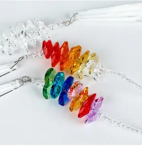 Detailed view of vibrant multi-colored faceted K9 crystal suncatcher hanging pendants