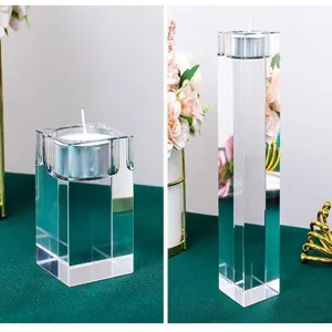 Crystal candle holder detail, transparent glass pillar candle cup for elegant home decor display.