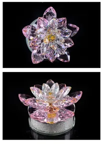 Close-up of pink crystal lotus car perfume holder with a sparkling interior base.