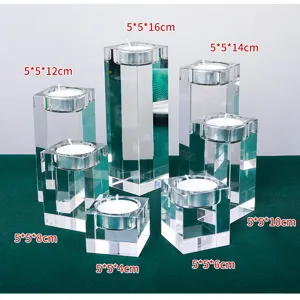 Clear crystal candle holders set 7pcs square pillar tealight holders for home decor