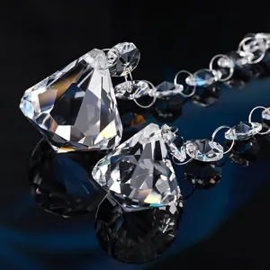 Clear octagonal crystal bead chain with faceted diamond-cut pendants for wedding decor