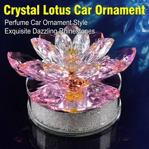 Elegant pink crystal lotus car ornament and perfume holder on a rhinestone base