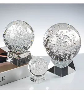Decorative K9 crystal bubble balls with faceted geometric bases for office tabletop