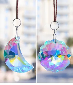 Attrape-soleil irisés suspendus en forme de croissant de lune et de fleur facettée décorative