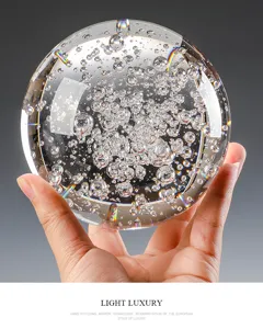 Close-up macro detail of K9 crystal bubble ball ornament with intricate internal bubbles