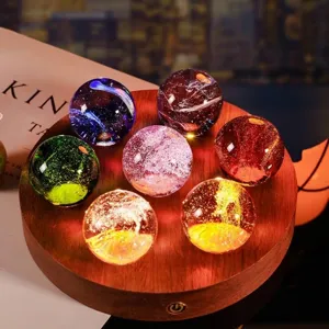 Creative seven-star array colorful glass crystal balls with LED glowing wooden base for home decor