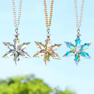 Crystal Snowflake Car Pendant Hanging Ornament Multi-cut Glass Car Interior Decor Mirror Hanging Charm Gift