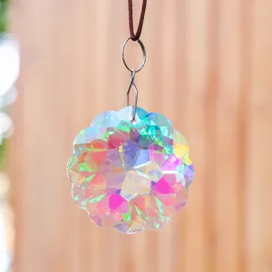 Attrape-Soleil en Cristal de Roche Iridescent Ornement Suspendu Pendentif en Verre Facetté Lune et Fleur pour Maison Jardin