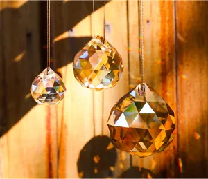 Bolas de cristal facetadas color champán colgantes para atrapasoles y piezas de lámparas.