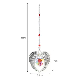 Sparkling angel wings suncatcher ornament with iridescent heart crystal, 22cm length