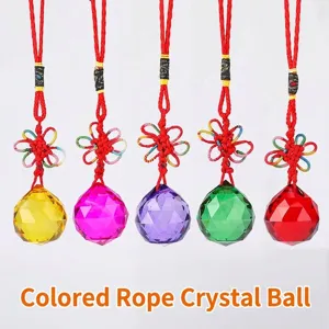 Faceted White Crystal Ball Hanging Ornament Colorful Rope Chinese Knot Sun Catcher Prism For Lighting Curtain Home Decor Wedding Decoration