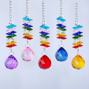 Attrape-soleil en cristal arc-en-ciel avec perles octogonales et boules colorées