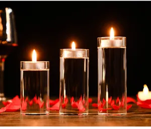 Dreiteiliges zylindrisches Kristallglas-Kerzenhalter-Set für romantische Abendessen