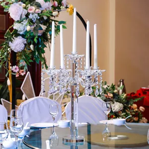 European Style Crystal Glass Lotus Candle Holder Luxury 3-Arm 5-Arm Wedding Centerpiece Home Dining Table Ornament Decor