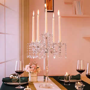Elegant European five-arm crystal glass candle holder centerpiece for wedding table decor