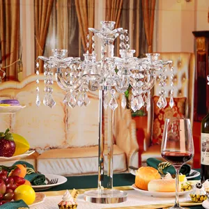 Elegant 5-arm crystal candle holder for wedding dining table centerpiece decor.