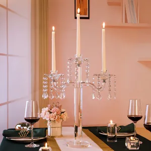Elegant 3-arm crystal glass candelabra wedding centerpiece for dining table decor
