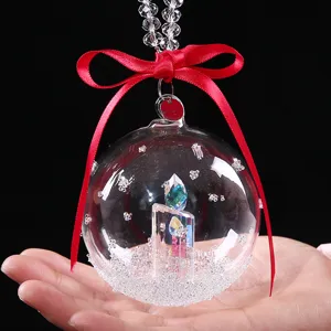 Ornement de boule de Noël en cristal K9 avec ruban rouge et bougie en cristal interne