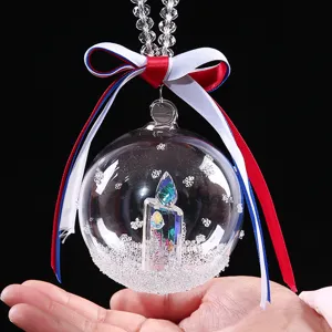 Exquis ornement de voiture en boule de cristal K9 avec décor de ruban rouge blanc bleu