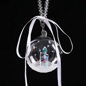Élégante boule de cristal K9 à suspendre pour voiture avec bougie et ruban blanc