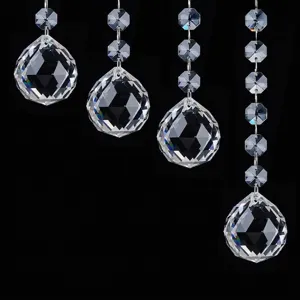 Cadena de colgante de bola de cristal con cuentas octogonales para decoración de bodas