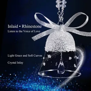 Elegant K9 crystal bell pendant ornament with silver ribbon bow and sparkling snowflakes