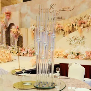 Elegant 9-arm crystal glass candle holder centerpiece for luxury wedding ceremony decor