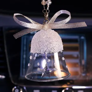 Sparkling K9 crystal bell car hanging ornament with silver bow and star pendant