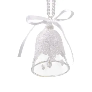 Elegant K9 crystal bell hanging ornament with white ribbon for car or holiday decor