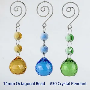 Set of K9 crystal suncatchers with 14mm octagonal beads and faceted prism balls