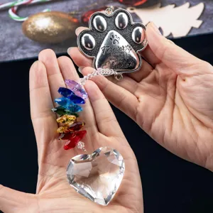 Crystal Suncatcher Window Hanging Pendant Metal Cat Dog Paw With Heart Prism Rainbow Maker Home Decor Gift