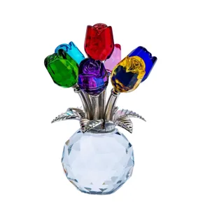 Crystal glass rose flower bouquet ornament crystal vase luxury home decor gift for living room