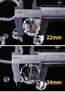 Macro view of multi-faceted crystal beads measured at 22mm and 24mm diameters.