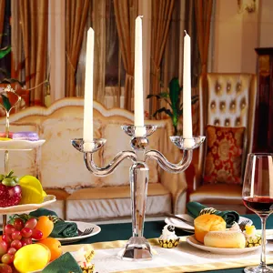 Elegant European three-arm crystal candle holder centerpiece with romantic table decor