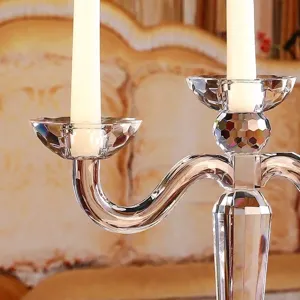 Elegant 3-arm crystal candelabra centerpiece for wedding table decor and luxury home styling.