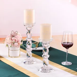 Elegant European style crystal glass candle holders set for romantic wedding decor